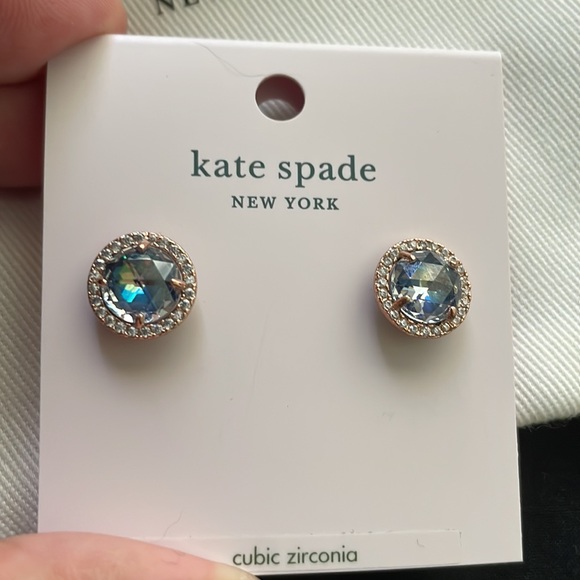 Kate Spade Bright Ideas Pave Halo Stud Earrings In Navy/Gold - Picture 3 of 5